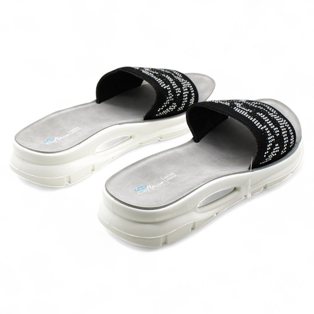 NWT NIB Aqua Collage Stylish Black w rhinestones Slide Sandals Womens Sz 6 - Picture 11 of 14